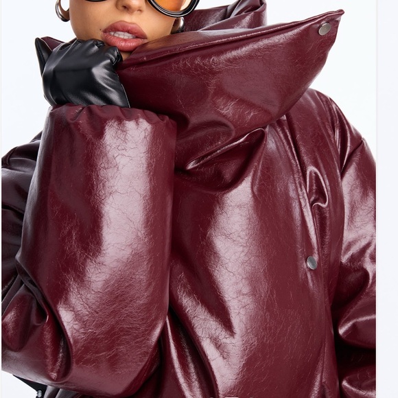 Fashion Nova Deep Burgundy Puffer Jacket - Picture 3 of 7